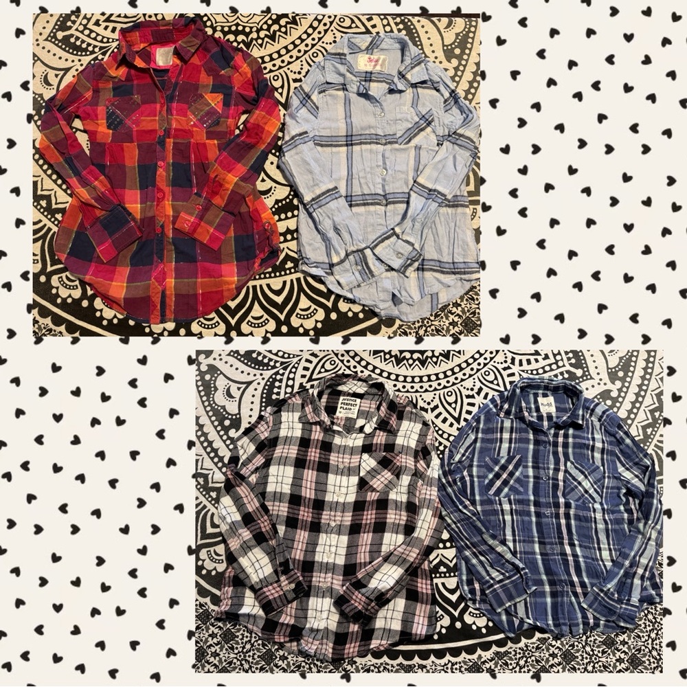 Girls plaid flannel button downs